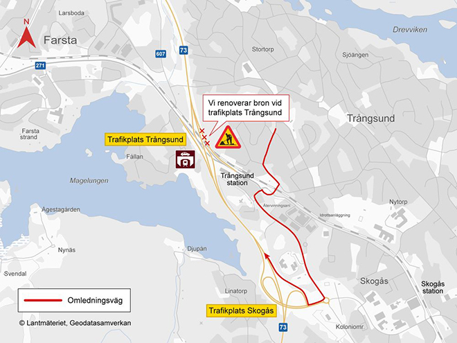 Kartbild över trafikplats Trångsund