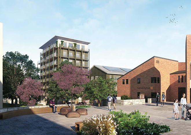 Vy från Skogåstorget. Illustration: ÅWL arkitekter